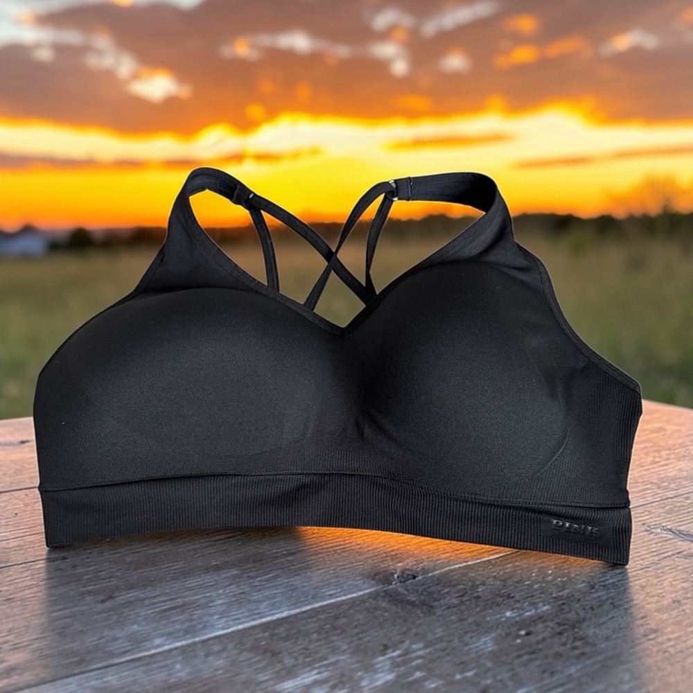 Black Strappy Sports Bra PINK (XXL)